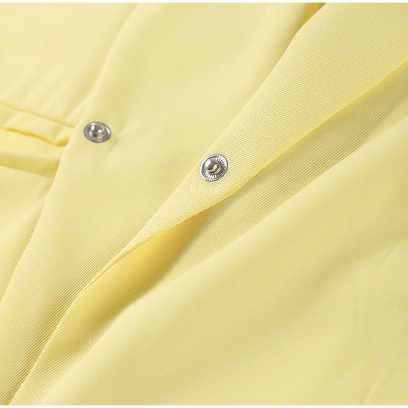 Elegant Blazer Coat Women Solid Short Sleeve Turn-down Collar Pocket Loose Coats 2025 Summer Autumn Chic Commute Outwear Lady