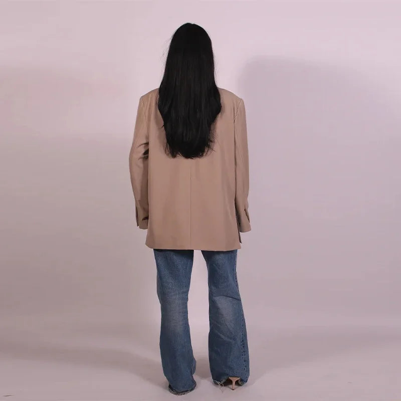 Elegant Blazer Coat Women Solid Short Sleeve Turn-down Collar Pocket Loose Coats 2025 Summer Autumn Chic Commute Outwear Lady