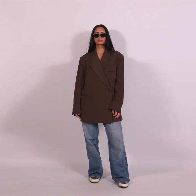 Elegant Blazer Coat Women Solid Short Sleeve Turn-down Collar Pocket Loose Coats 2025 Summer Autumn Chic Commute Outwear Lady