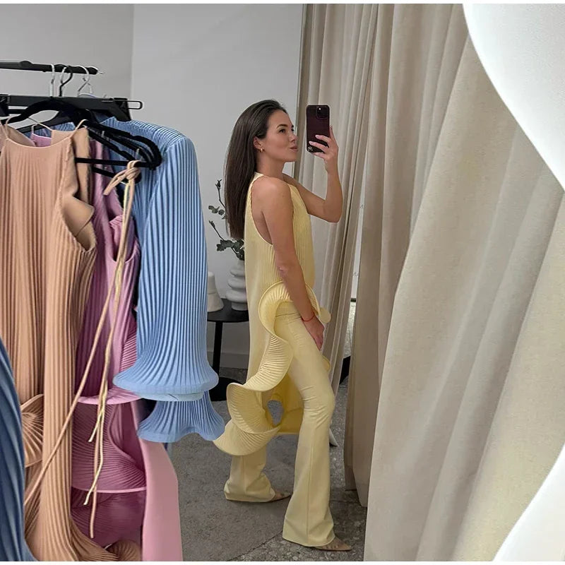 Elegant Ruffle Hem Short Dress Women Sexy Halter Lace Up Sleeveless Backless Irregular Party Dresses 2025 Summer Lady Vestidos