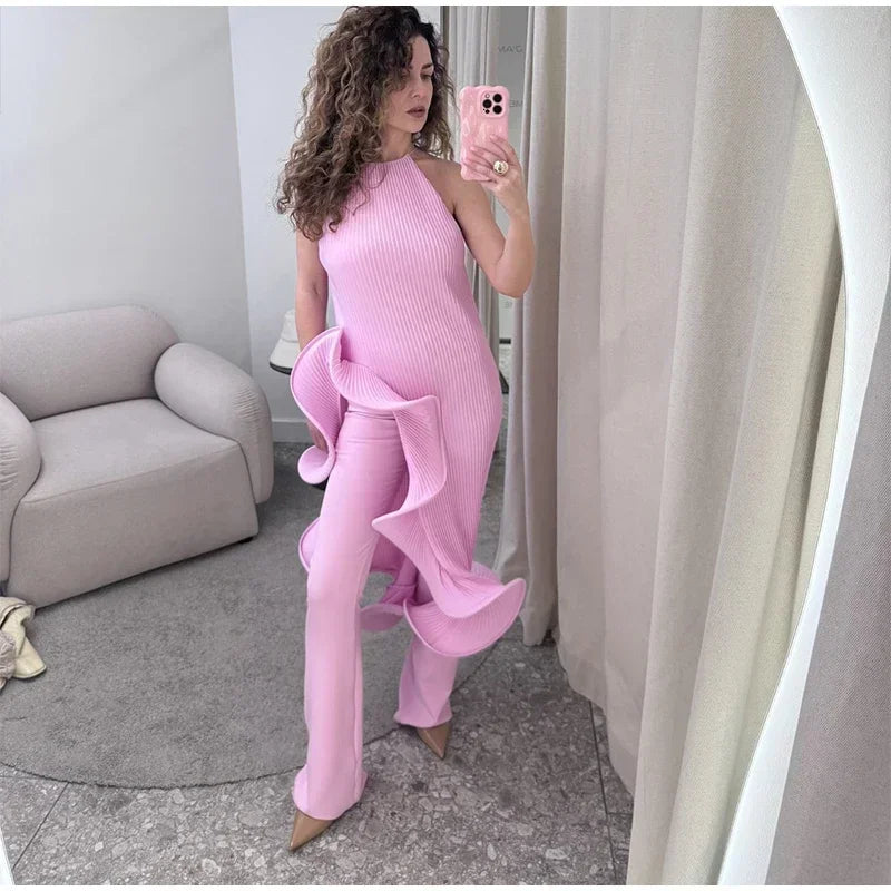 Elegant Ruffle Hem Short Dress Women Sexy Halter Lace Up Sleeveless Backless Irregular Party Dresses 2025 Summer Lady Vestidos