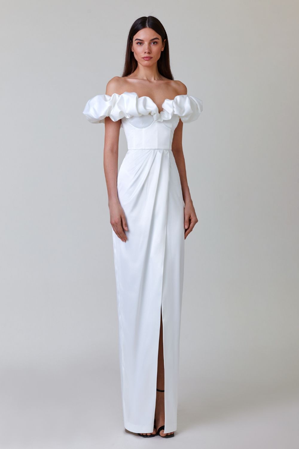 Women's High Slit Dinner Off-shoulder Tube Top Ruffled Dress
