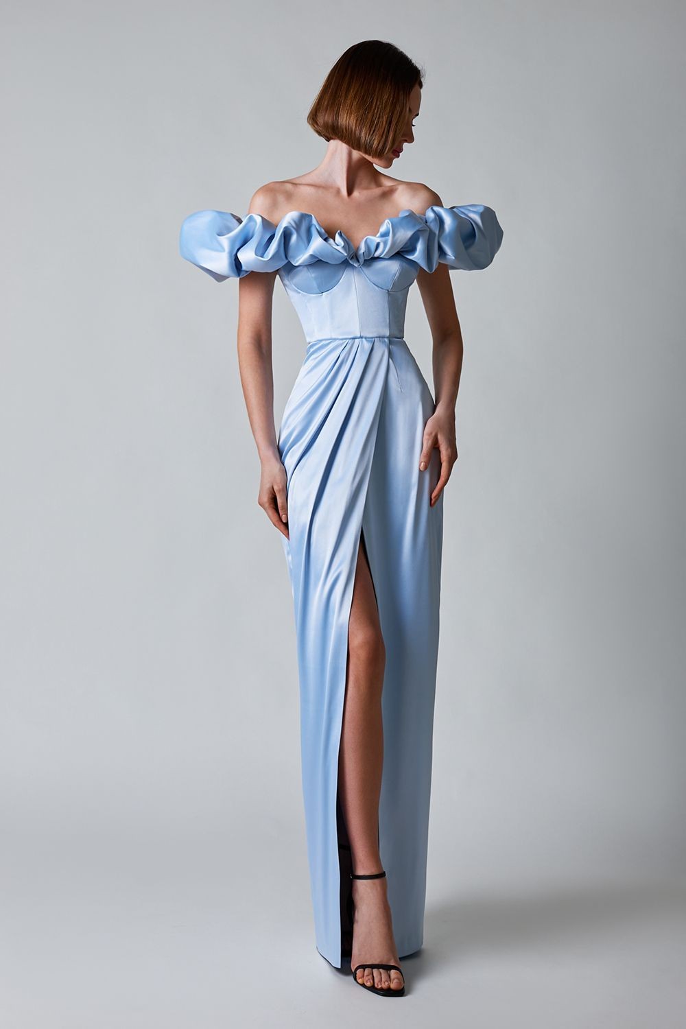 Women's High Slit Dinner Off-shoulder Tube Top Ruffled Dress