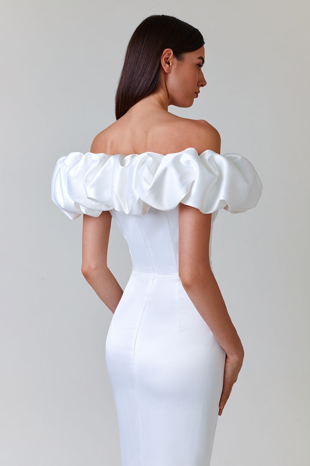 Women's High Slit Dinner Off-shoulder Tube Top Ruffled Dress