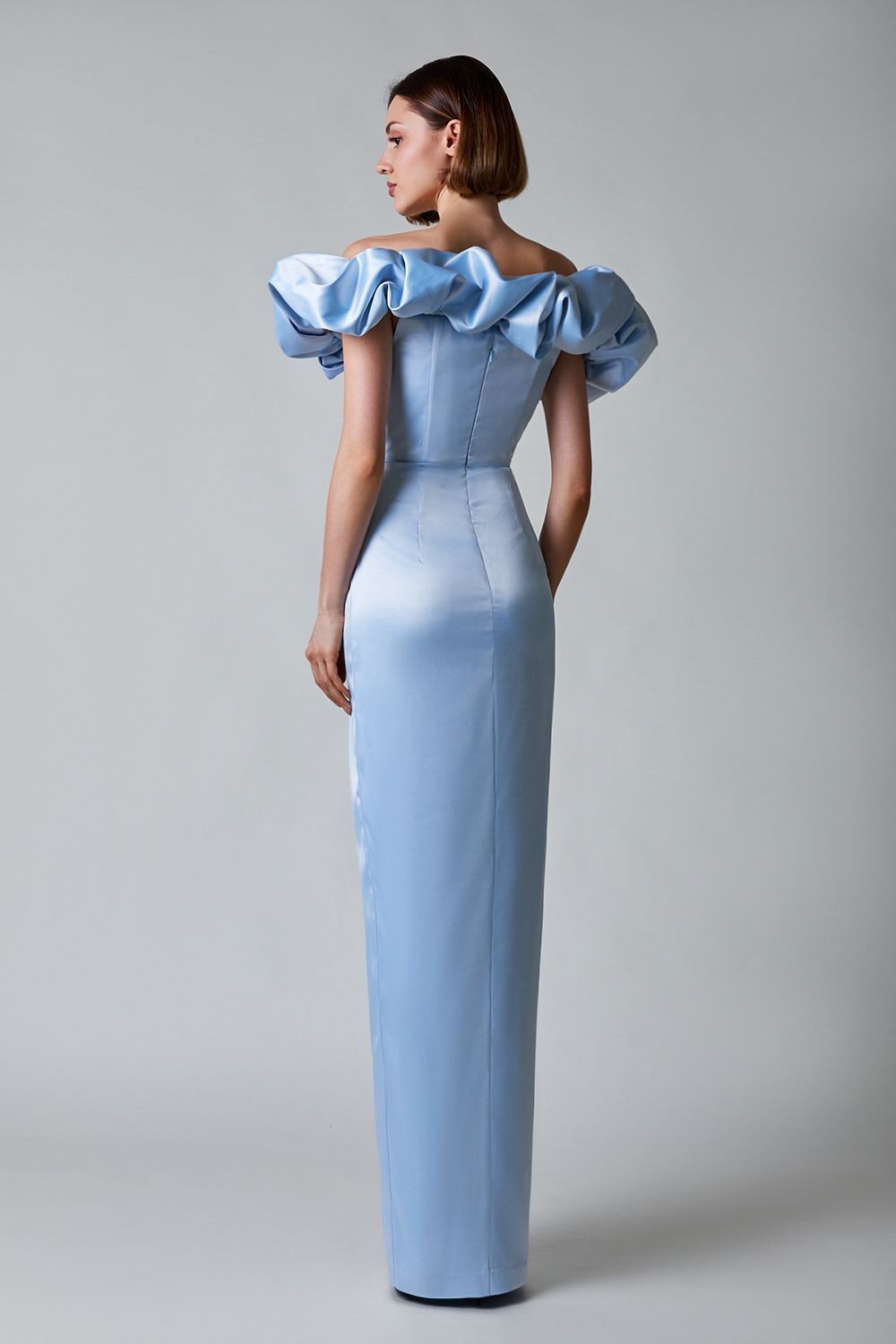 Women's High Slit Dinner Off-shoulder Tube Top Ruffled Dress