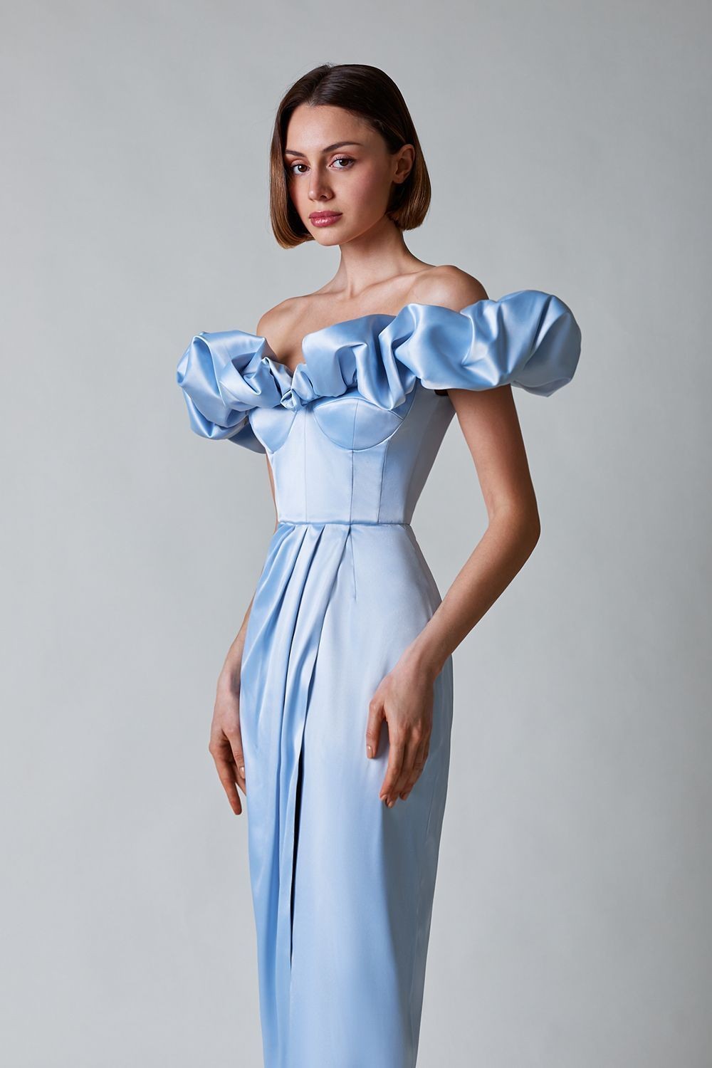 Women's High Slit Dinner Off-shoulder Tube Top Ruffled Dress