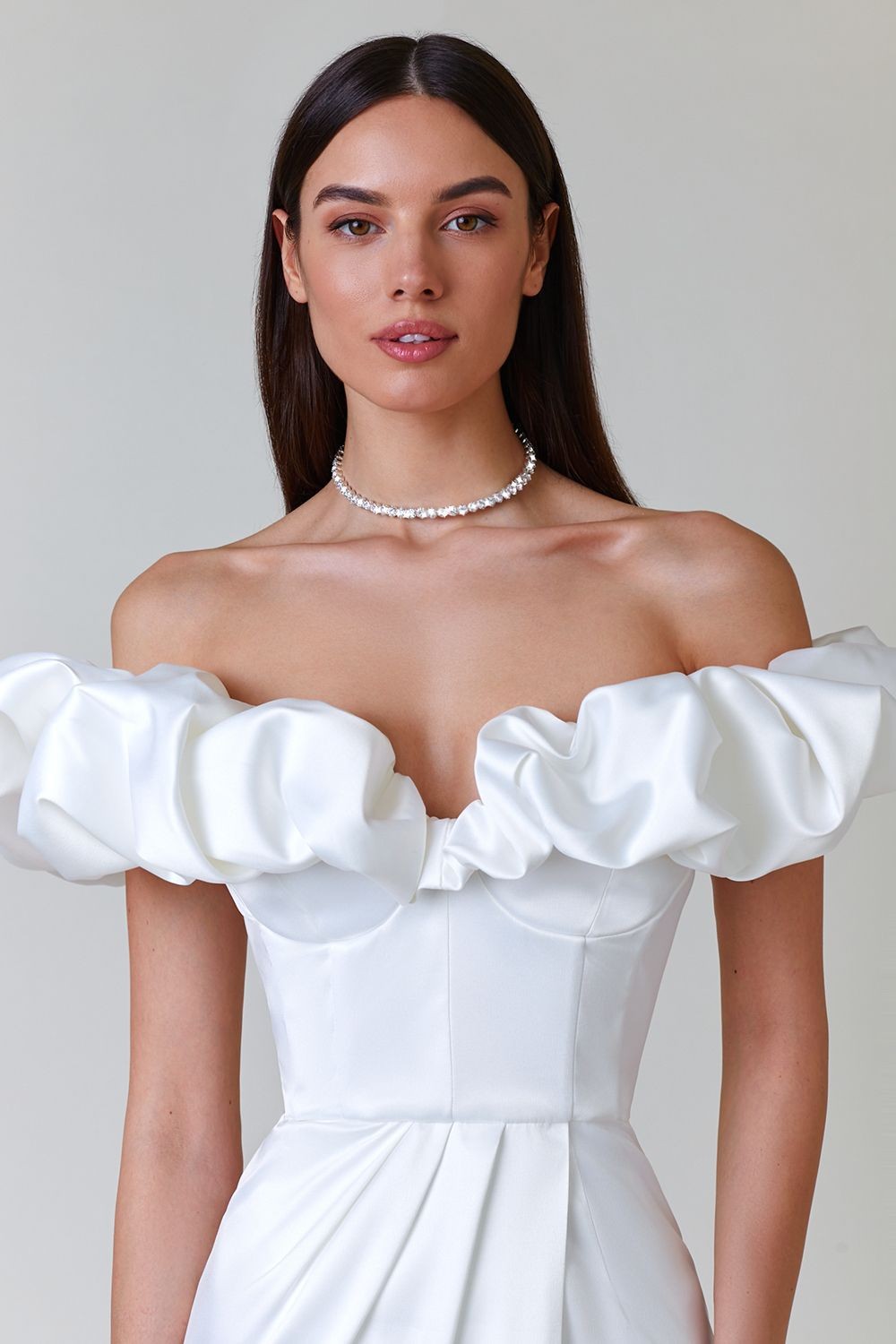 Women's High Slit Dinner Off-shoulder Tube Top Ruffled Dress